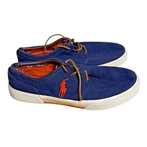 Polo Ralph Lauren MEN 11.5 Pre-Owned Faxon Low Canvas Sneaker Navy Leather Laces